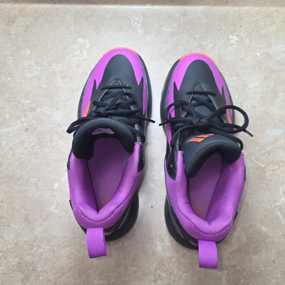 Adidas Shoes Men 6 Women 7 Black Purple Orange Basketball Sneakers Cushioned
